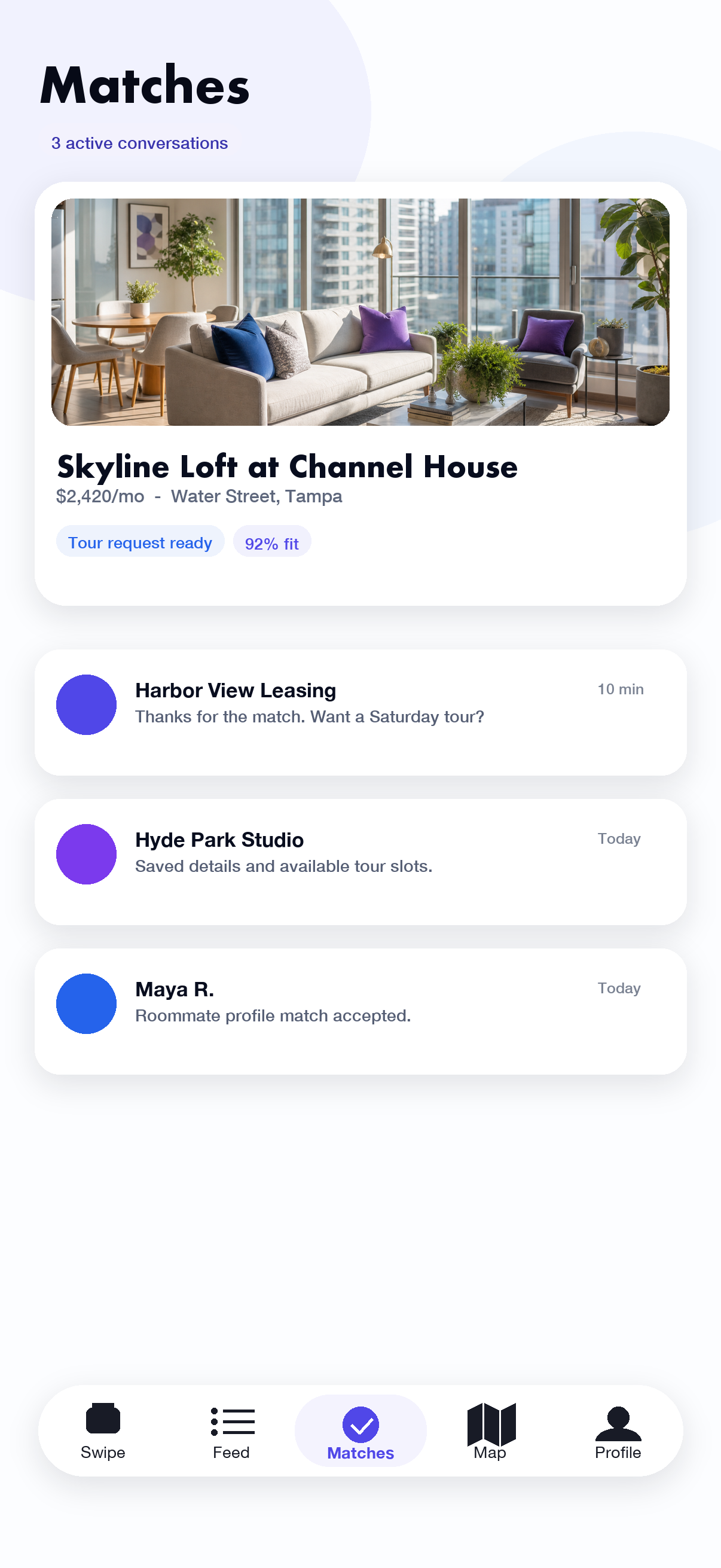 RentMatcher renter matches screen